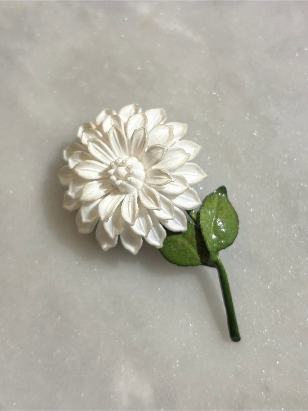 Vintage Large Flower Brooch - White and Green